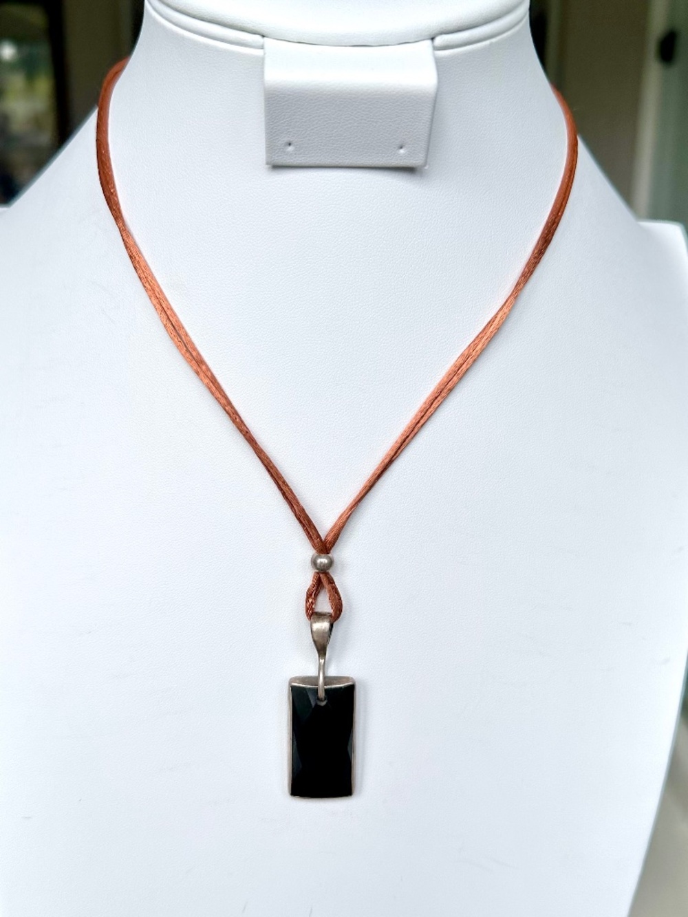 NWT Peyote Bird Free Spirit 16" Faceted Black Onyx Silk Cord Necklace .925